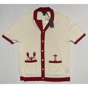 AOR Art of Rhetoric Sweater Mens Large Button Up Knit Cardigan Lobsters Pockets